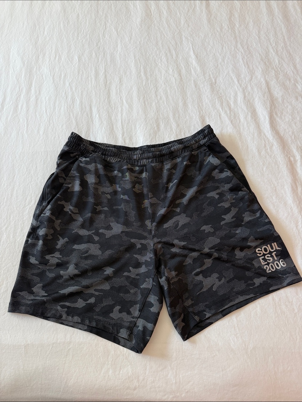 lululemon athletica Men’s Black & Charcoal Camo Athletic Shorts